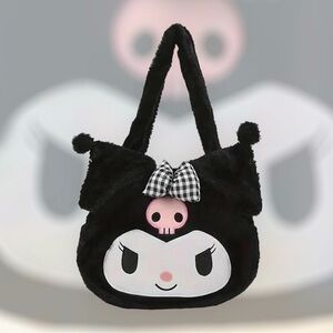 🆕 Hello Kitty & Friends Plush Shoulder Bag, Anime Kuromi Faux Fur Handbag